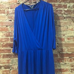 Blue A-Line Dress with Deep V-Neck